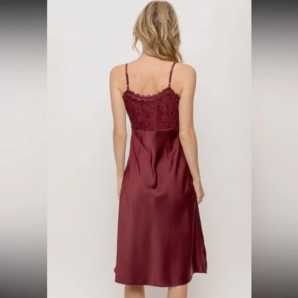85. Slip Dress Lace Inset Wine Burgundy Evening Cocktail S, M & L Available NWT - Picture 7 of 7